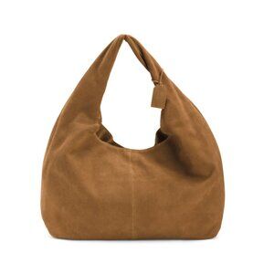 MADE IN INDIA Medium Brown Suede Drapey Hobo